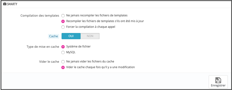 PrestaShop Smarty cache focus